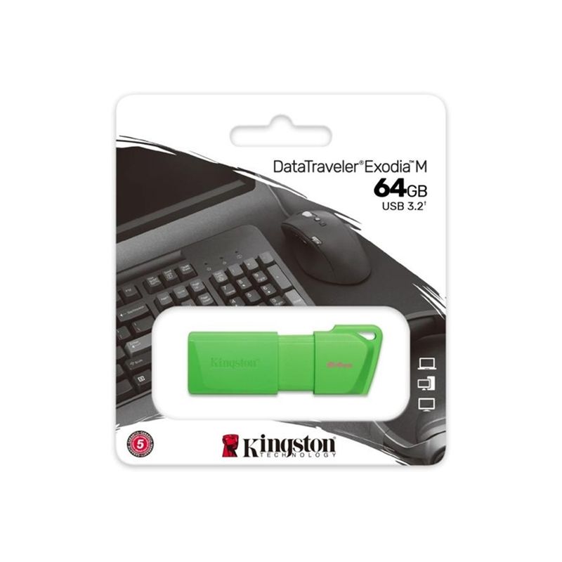 KINGSTON - Unidad Flash Kingston Datatraveler Exodia M 64Gb Usb 3.2 Verde Con 5 Años De Garantía