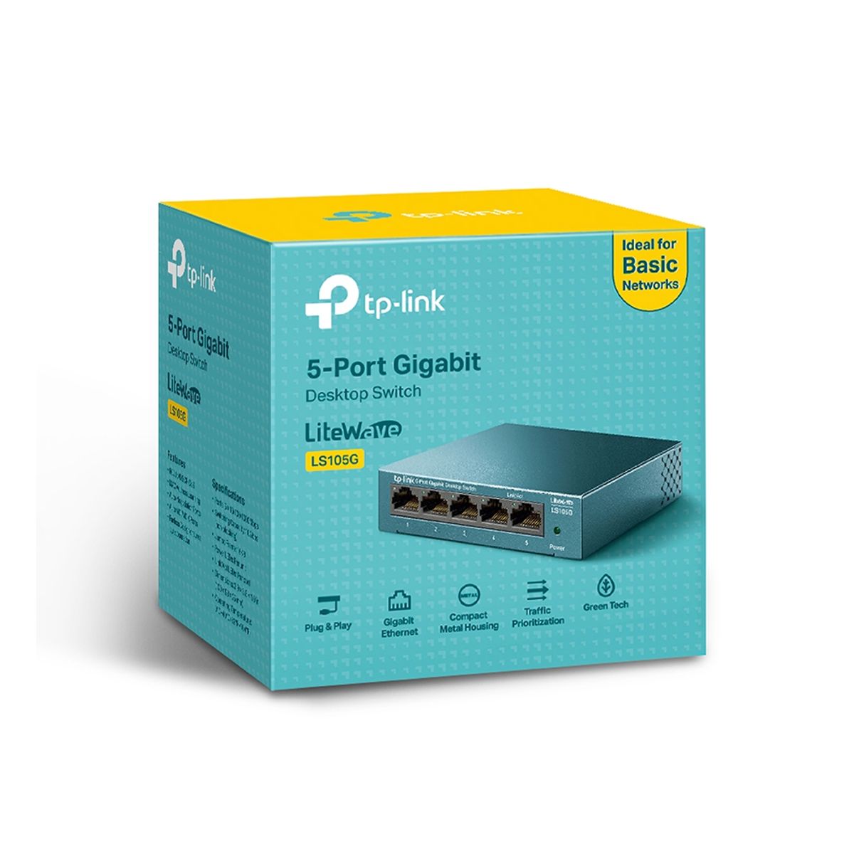 TP LINK - Conmutador Tp-Link Litewave Ls105G De Sobremesa 5 Puertos Gigabit Net, 220V Ca, Sin Gestió