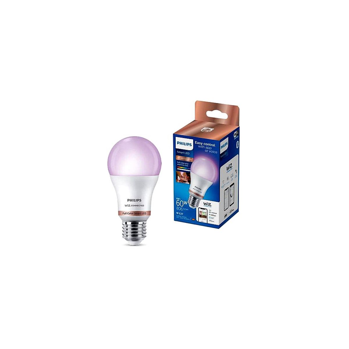 WIZ - Bombilla Led Wiz E27 A60 Escarchada 8W Full Color Equivalente A 60W Eficiencia Clase F