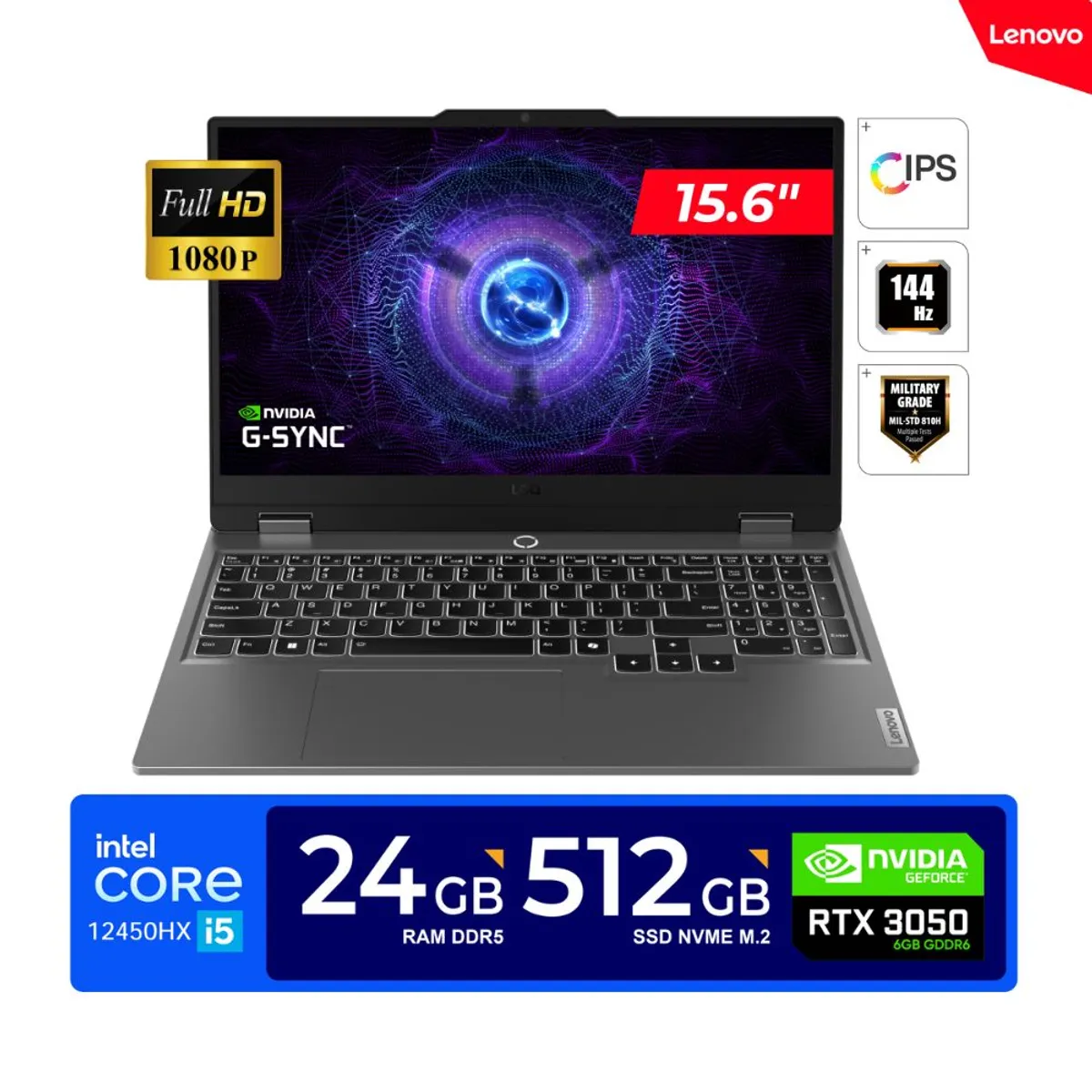 LENOVO - LAPTOP LENOVO LOQ 15.6'' FHD Core i5-12450HX / 24GB DDR5 / 512GB SSD / RTX 3050 6GB