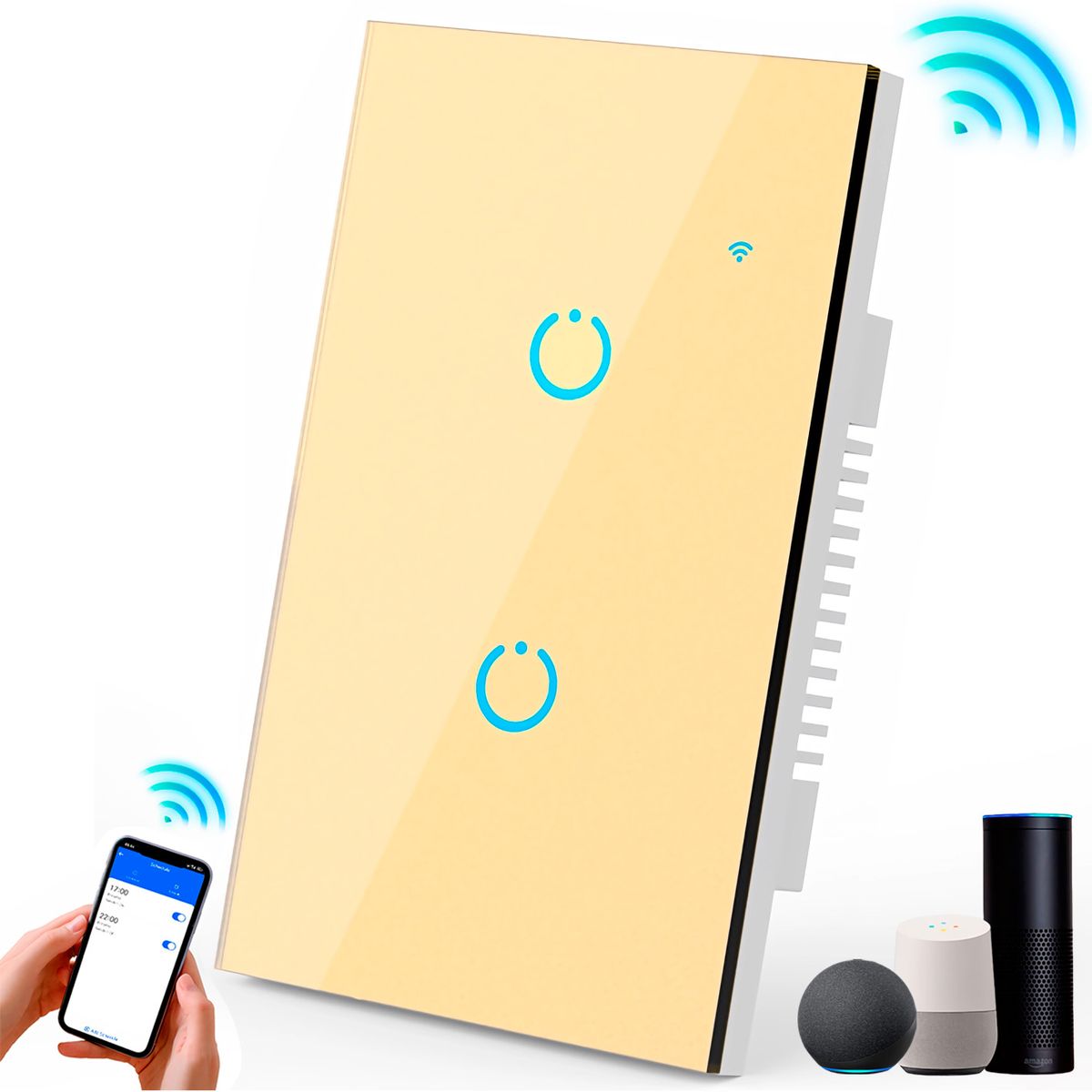 GENERICO - Interruptor Inteligente Universal Wifi Luz Smart Dorado Alexa 2 Bandas