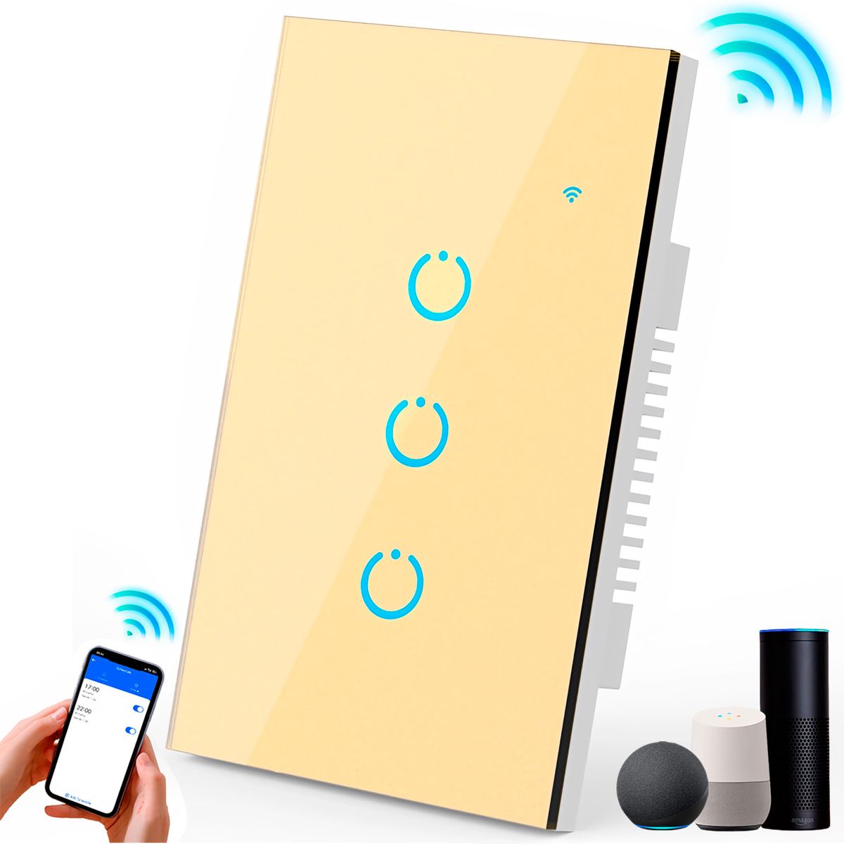 GENERICO - Interruptor Inteligente Universal Wifi Luz Smart Dorado Alexa 3 Bandas
