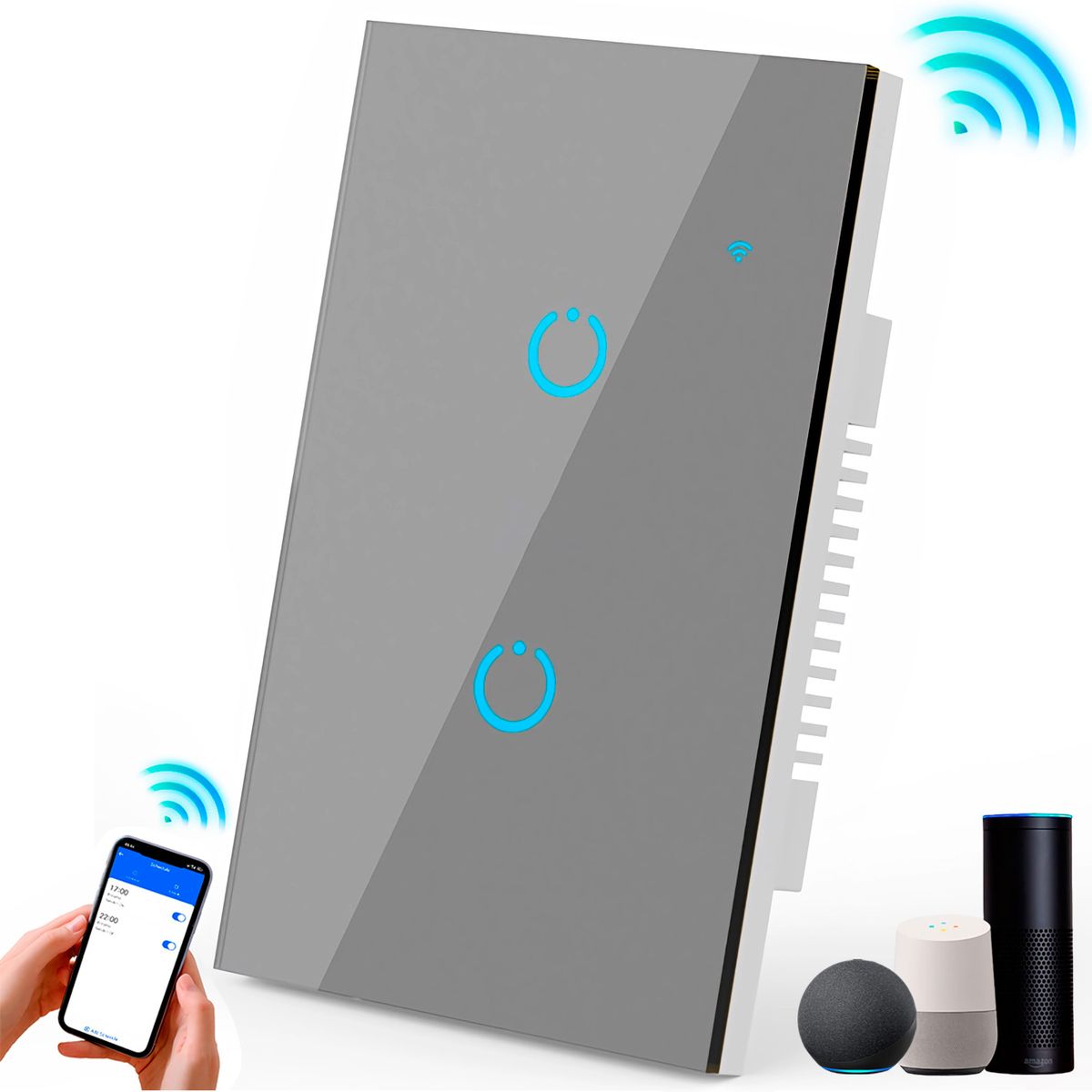 GENERICO - Interruptor Inteligente Universal Wifi Luz Smart Gris Alexa 2 Bandas
