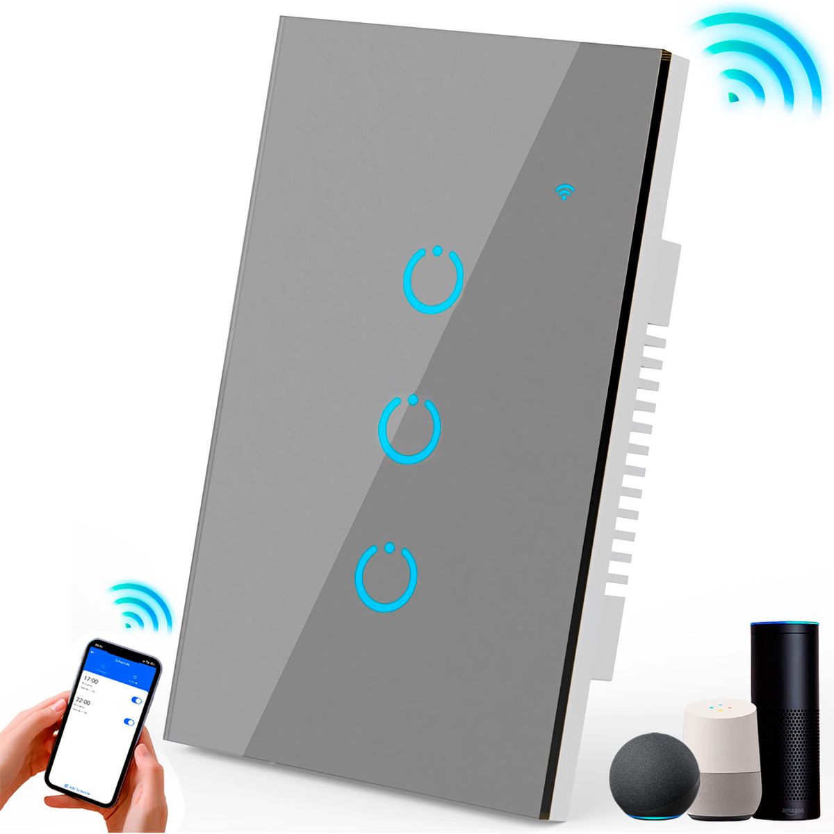 GENERICO - Interruptor Inteligente Universal Wifi Luz Smart Gris Alexa 3 Bandas