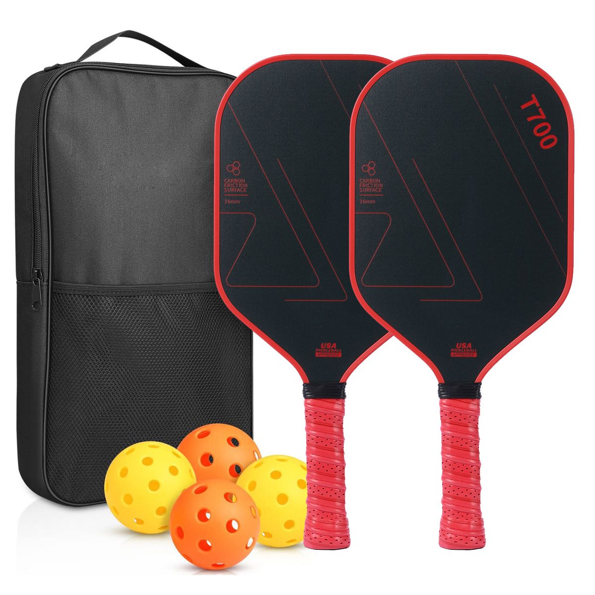PUREPOWER - OFERTA:Set 2 Raquetas Pickleball Carbono 16mm Power +4 Bolas