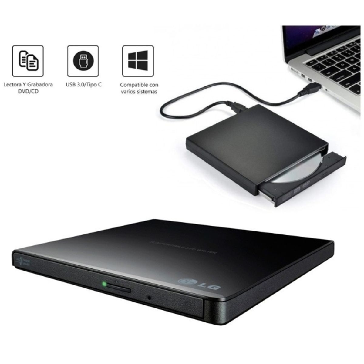 LG - Multigrabador LG DVD Externo USB Ultra Slim Portable GP65NB60