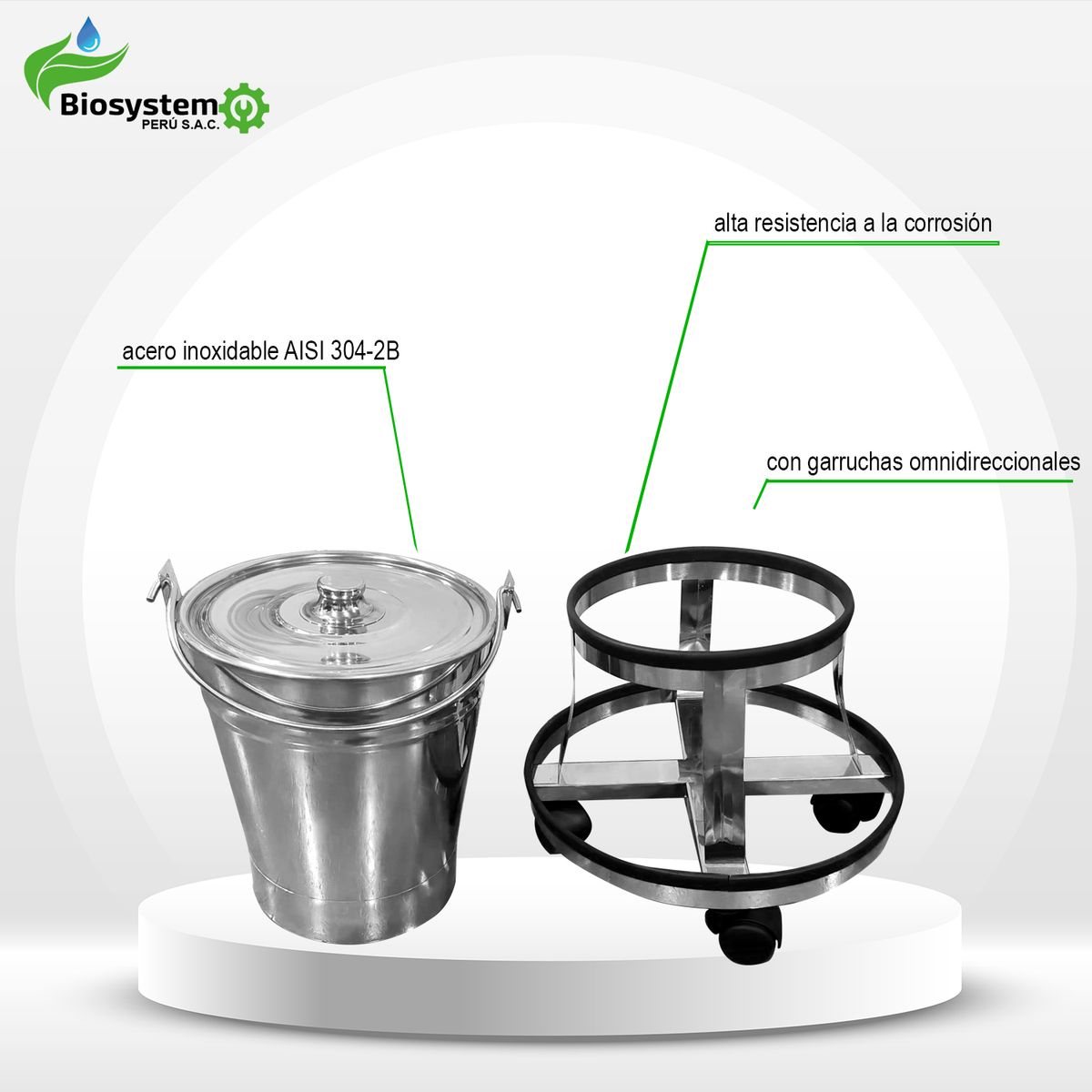 GENERICO - BALDE CON PORTABALDE ACERO INOXIDABLE15L - BIOPESAC