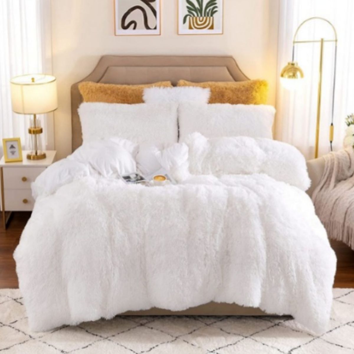 GOLDEN - Edredón Piel De Oso King + 2 Fundas Blanco