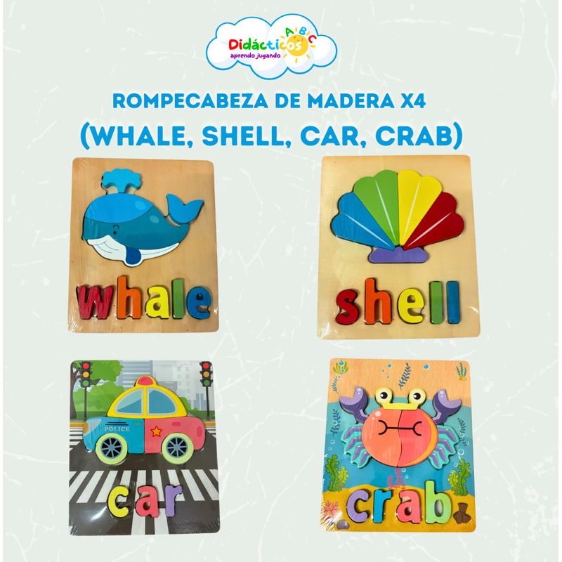 GENERICO - Pack Rompecabezas Didáctico de Madera X4
