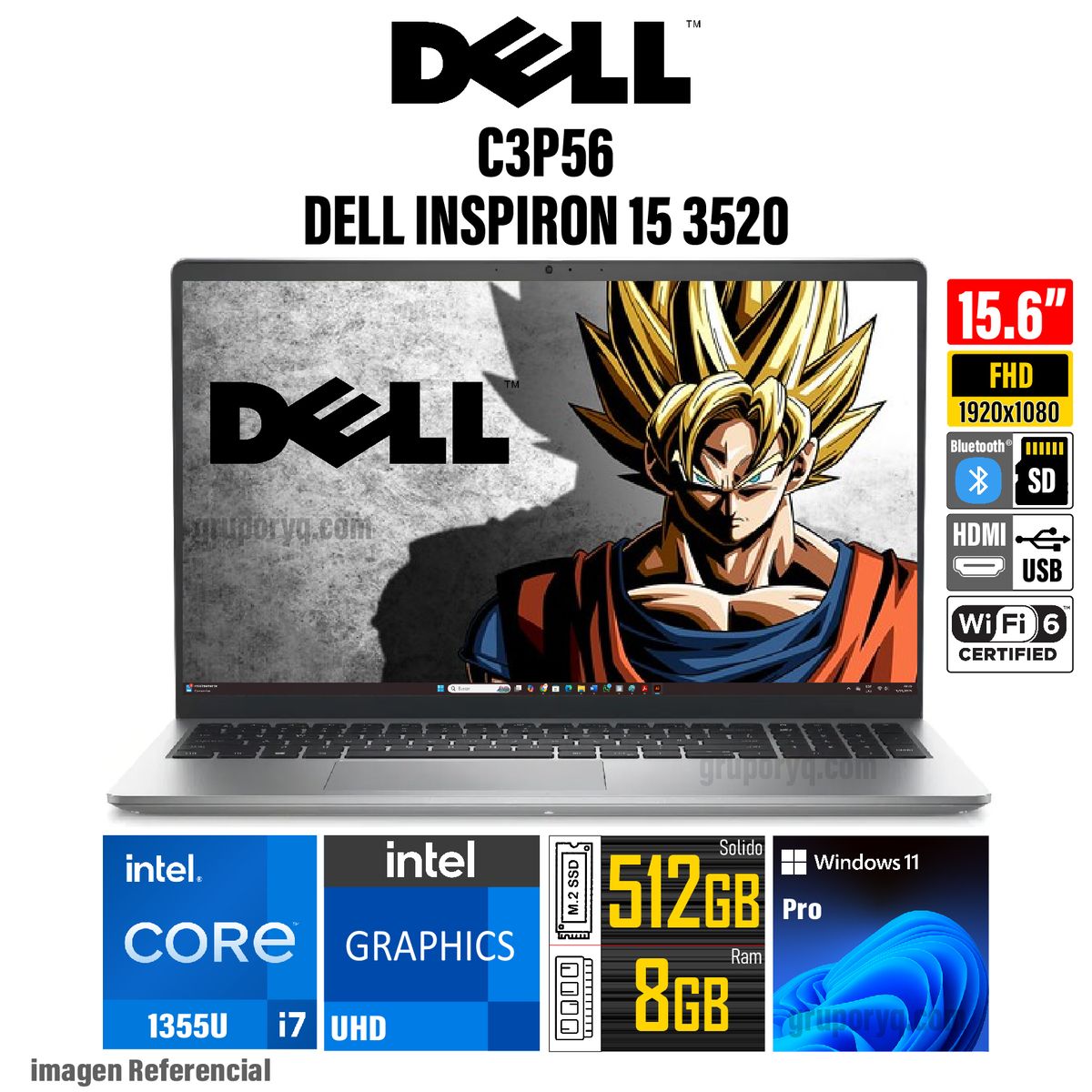 DELL - Laptop DELL INSPIRON 15 3520 Intel Core i7-1255U RAM 8GB SSD 512GB Pantalla 15.6" FHD