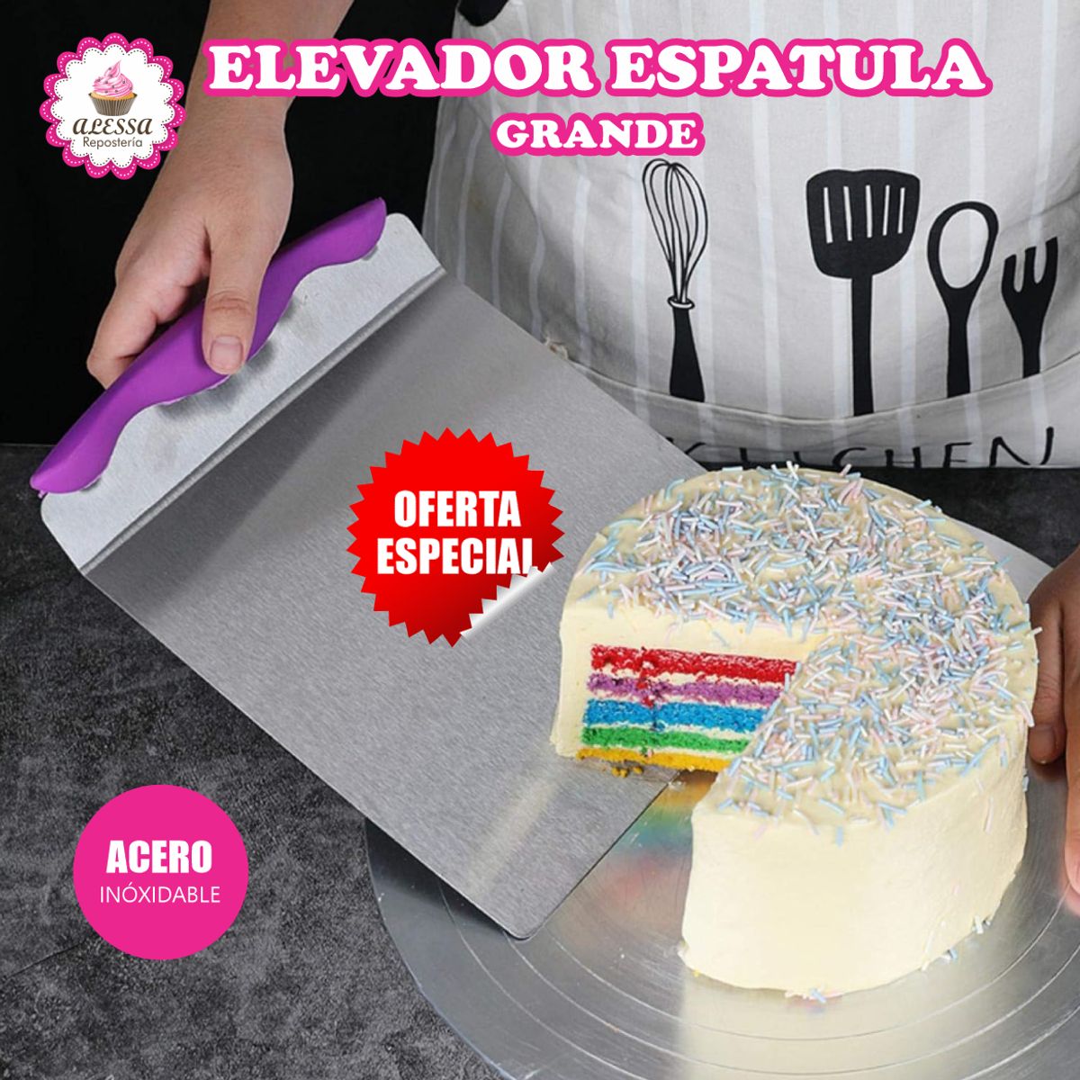 GENERICO - Espátula Elevador Transportador de Torta de Acero Inoxidable