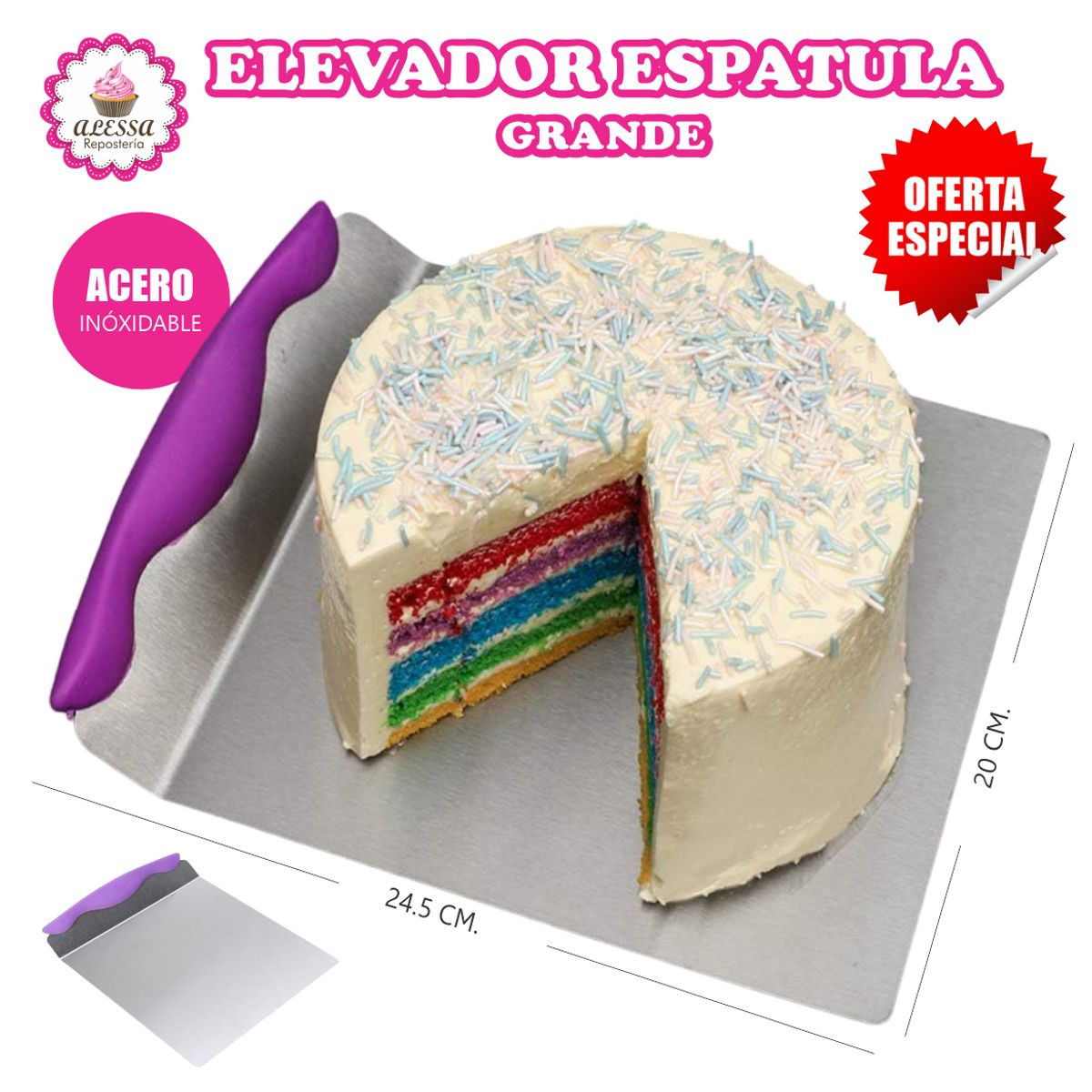GENERICO - Espátula Elevador Transportador de Torta de Acero Inoxidable