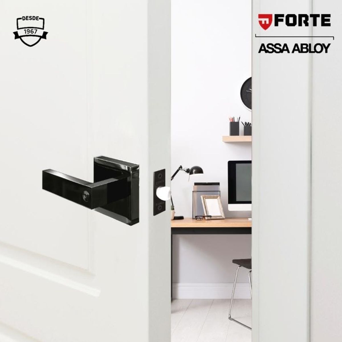 FORTE - Cerradura de Manija para Dormitorio Cuadrada Bronce Quemado