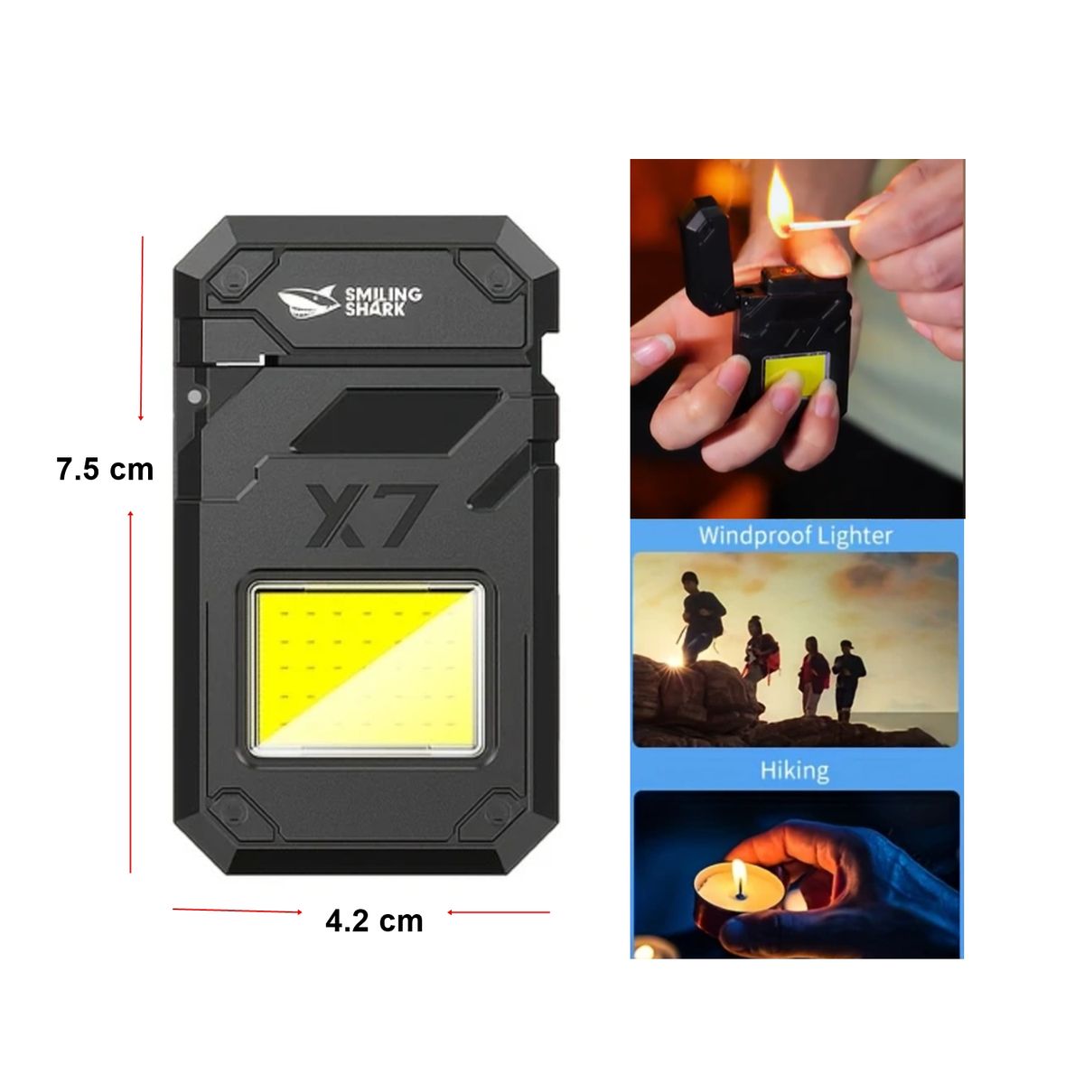 GENERICO - Linterna LED COB Recargable SMILING SHARK con Encendedor