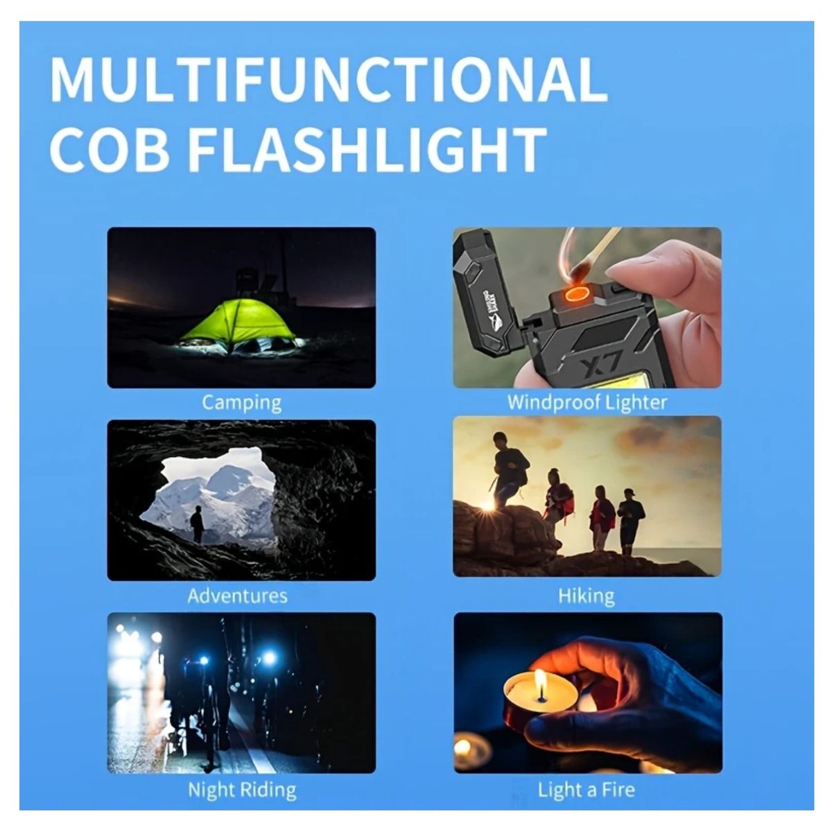 GENERICO - Linterna LED COB Recargable SMILING SHARK con Encendedor