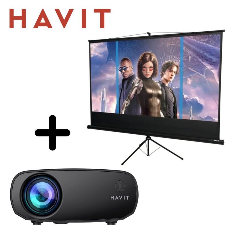 HAVIT - Combo HAVIT Proyector PJ207 Resolución 1080 HD + Ecram PS100