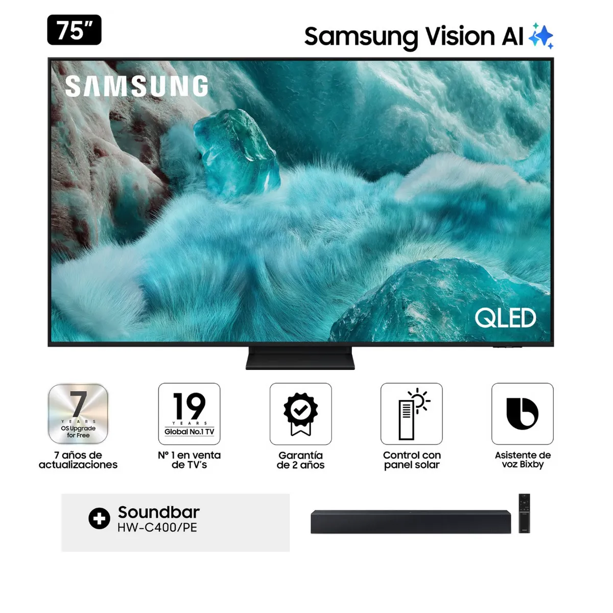 SAMSUNG - Televisor 75 Qled Q7f Vision Ai Smart Tv 2025 + Soundbar C400