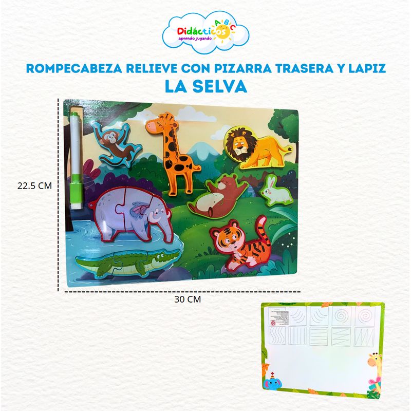 GENERICO - Rompecabeza Relieve con Pizarra y Lápiz  - La Selva
