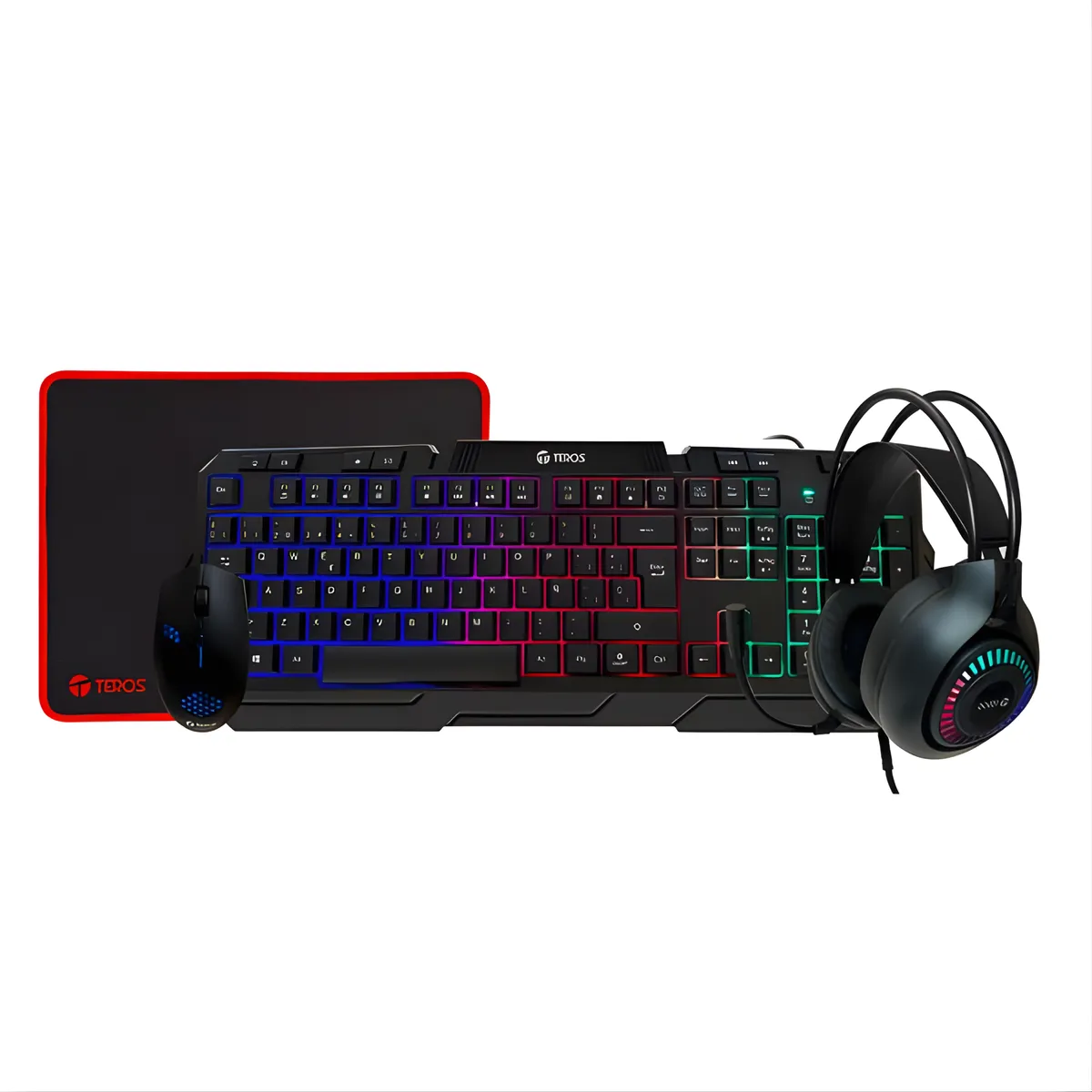 TEROS GAMING - Kit 4 en 1 Teros TE-4063N Teclado Multimedia Mouse Headset Mouse Pad