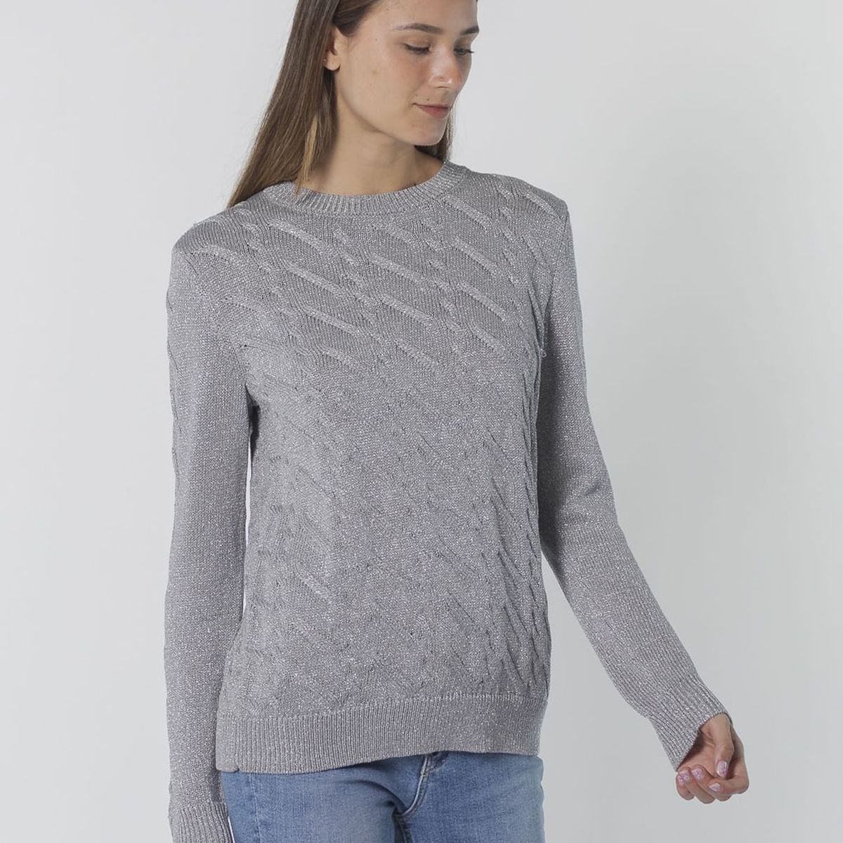 CALVIN KLEIN - SWEATER MTLC CABLE CREW NK