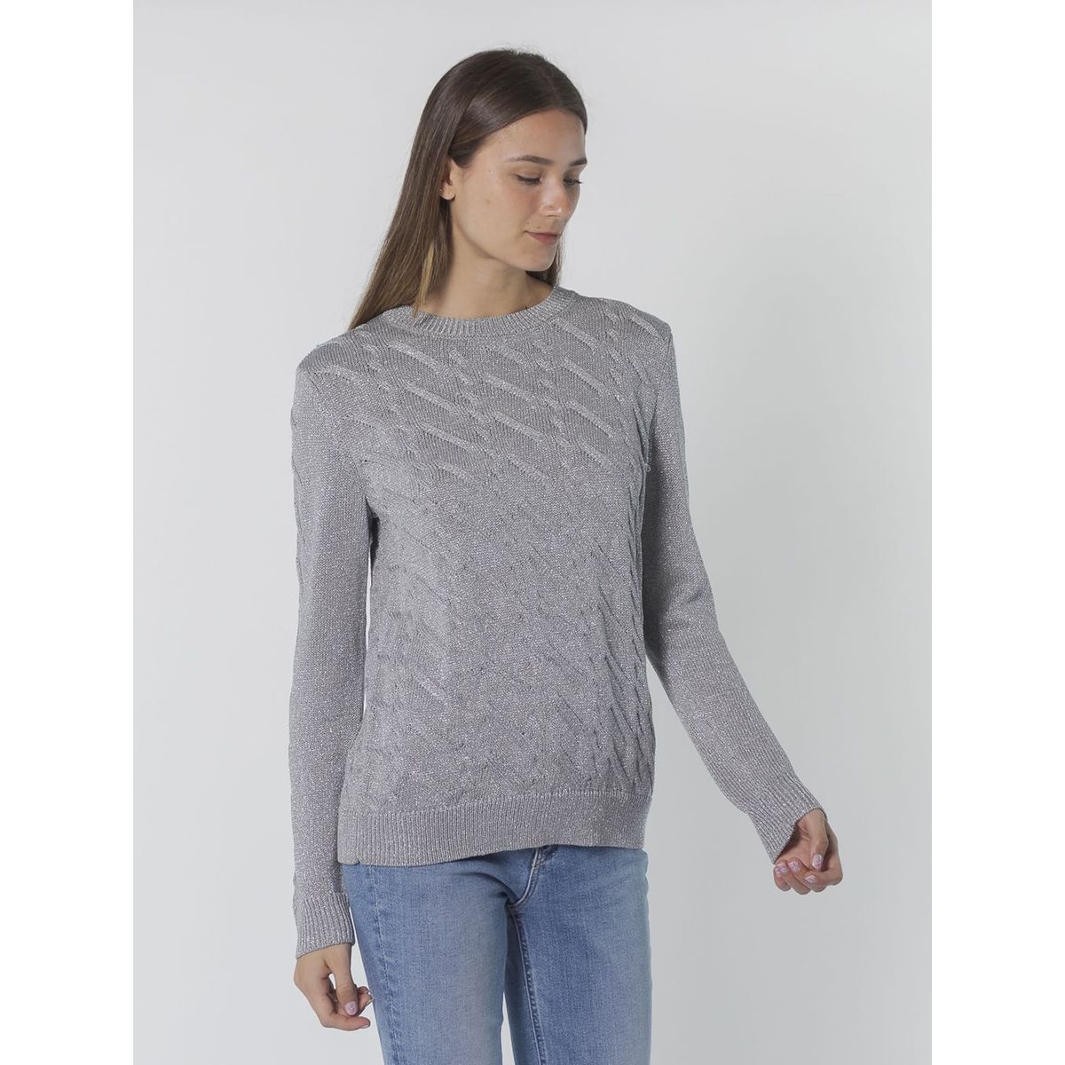 CALVIN KLEIN - SWEATER MTLC CABLE CREW NK