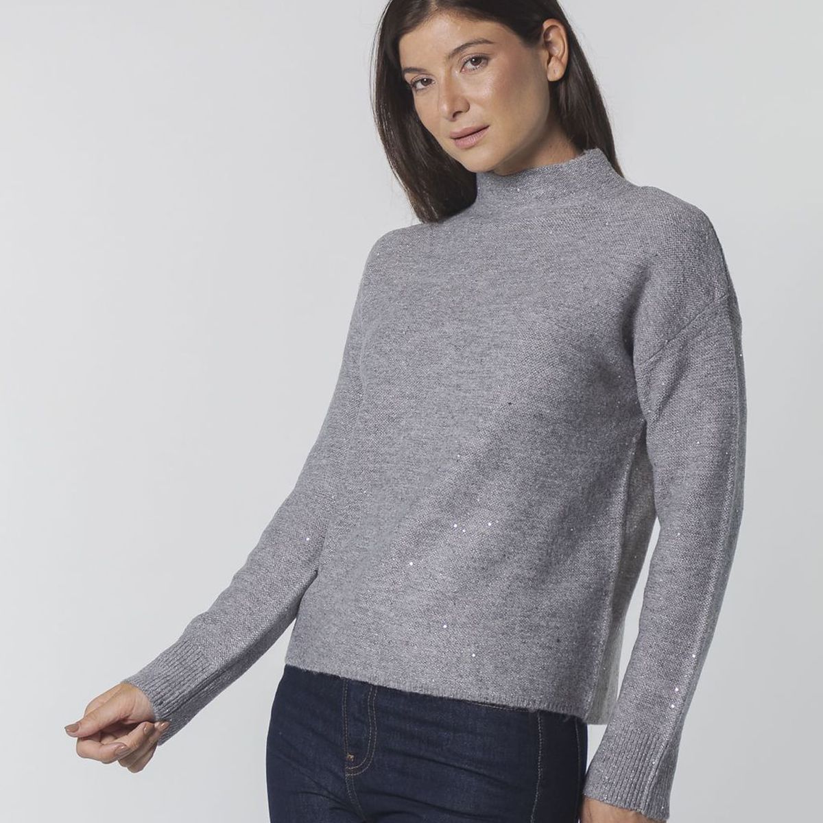 CALVIN KLEIN - SWEATER MTLC SEQUIN MOCK NK