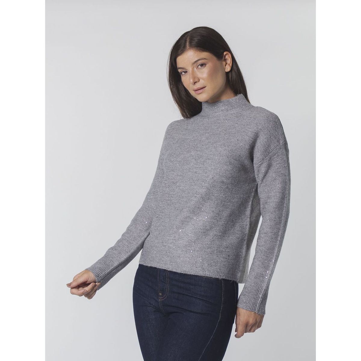 CALVIN KLEIN - SWEATER MTLC SEQUIN MOCK NK