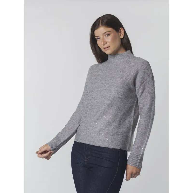 CALVIN KLEIN - SWEATER MTLC SEQUIN MOCK NK