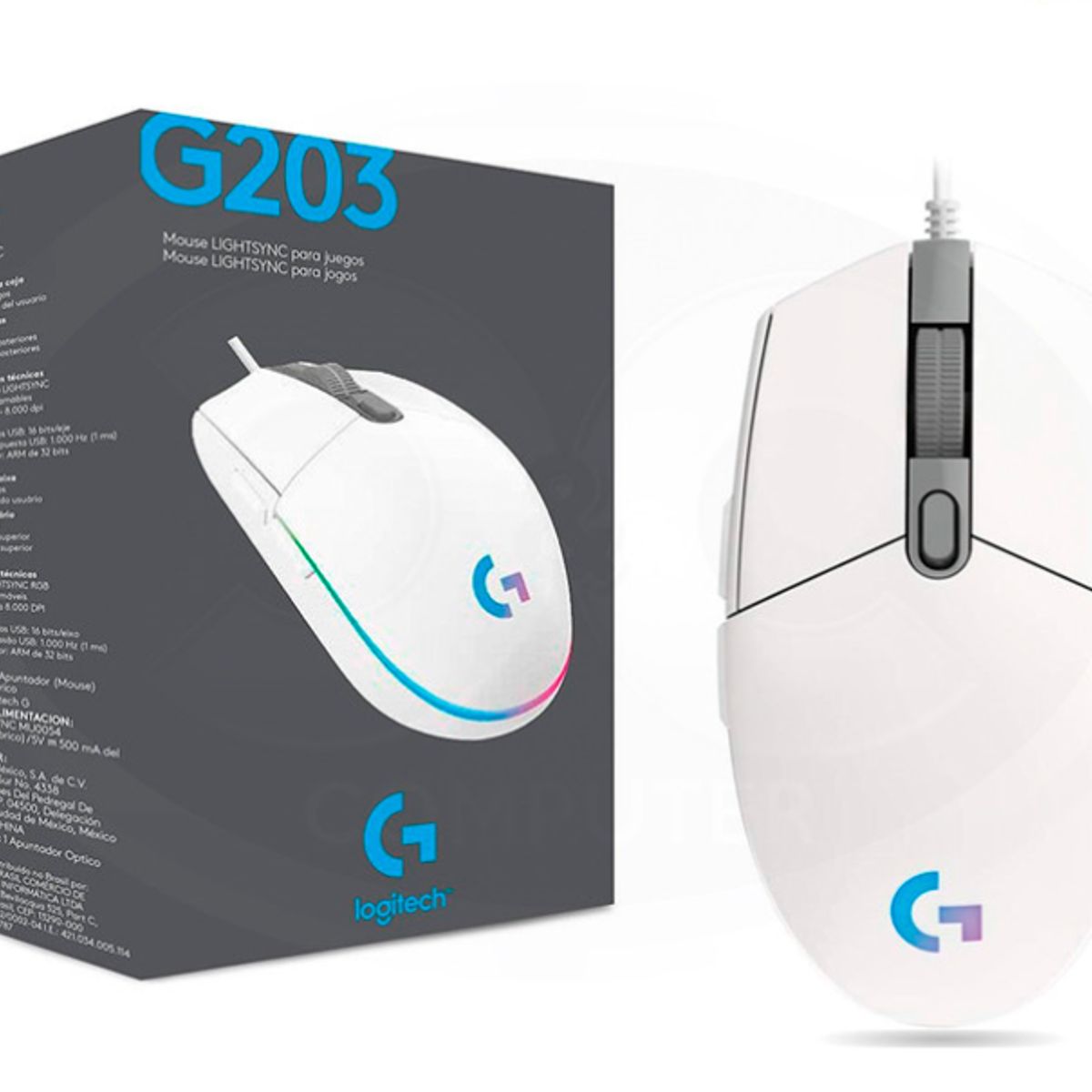 LOGITECH - Mouse Logitech G203 Lightsync 8000 Dpi Blanco