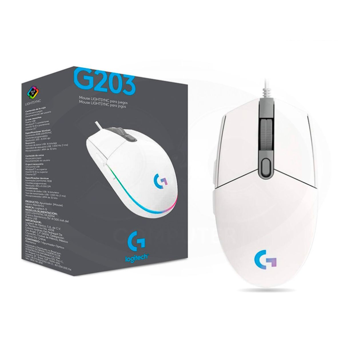 LOGITECH - Mouse Logitech G203 Lightsync 8000 Dpi Blanco