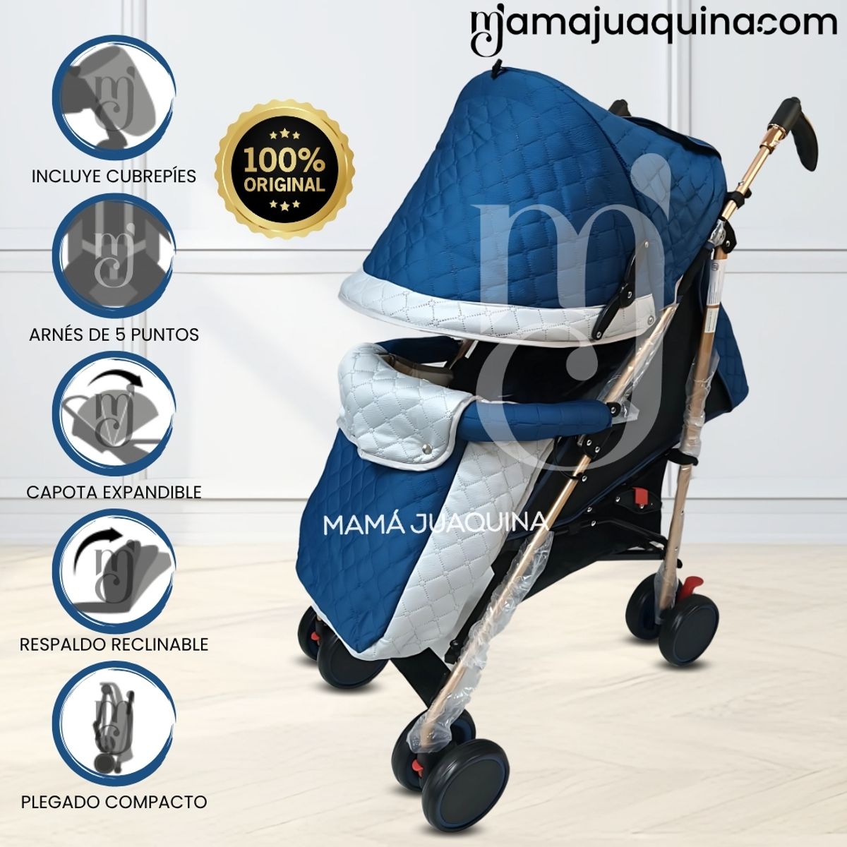 BABY - Coche Bastón con Manillar Giratorio «ISABEL GOLD» Blue