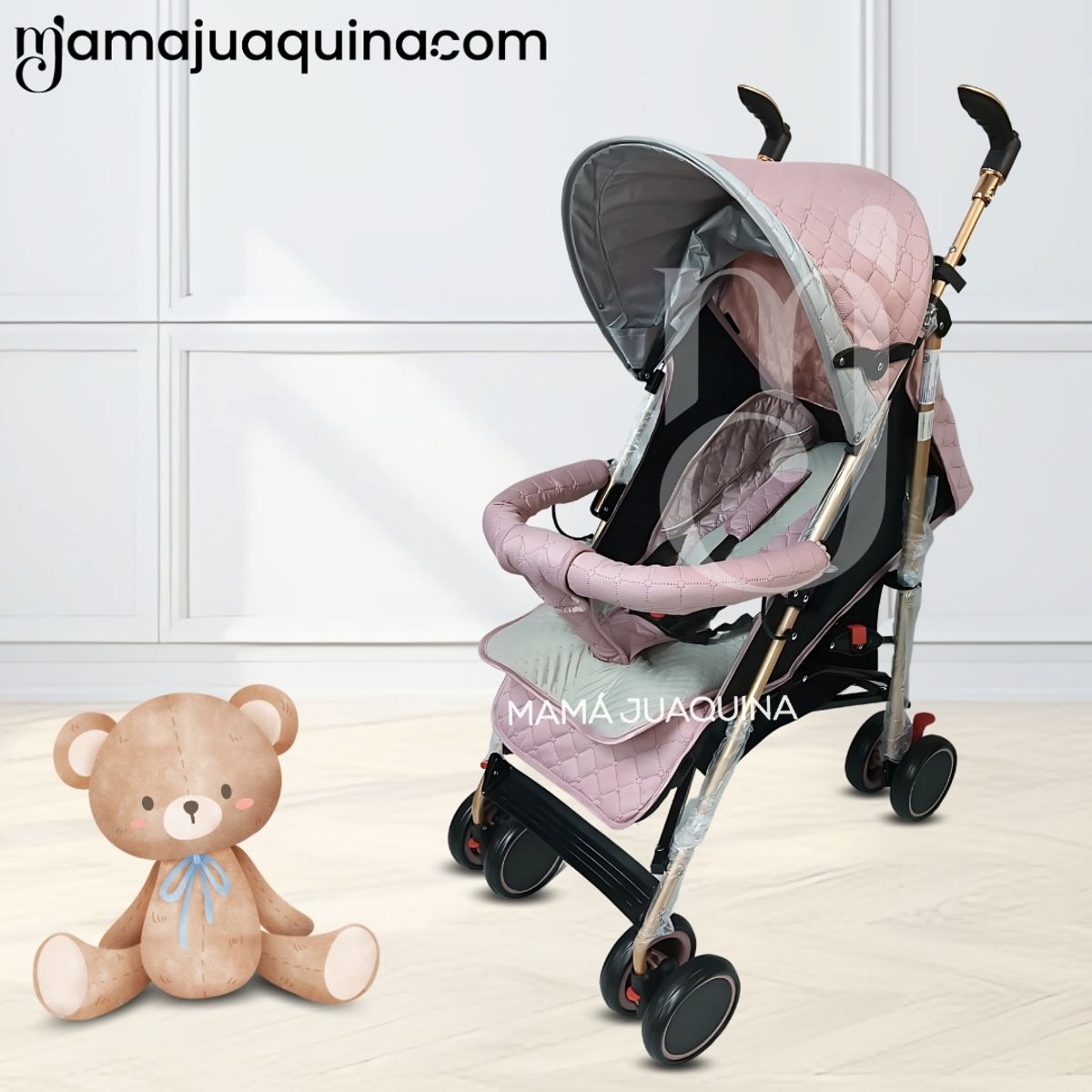 BABY - Coche Bastón con Manillar Giratorio «ISABEL GOLD» Pink