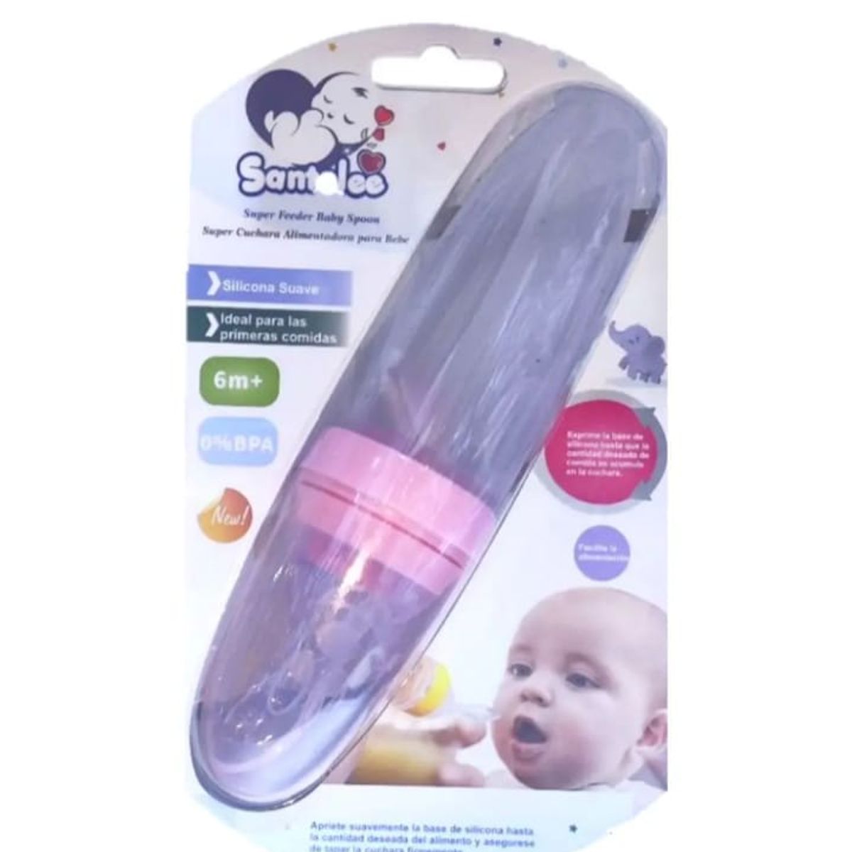 SANTOLEE - BIBERON CUCHARA ALIMENTADORA DE SILICONA SUAVE  ROSADO