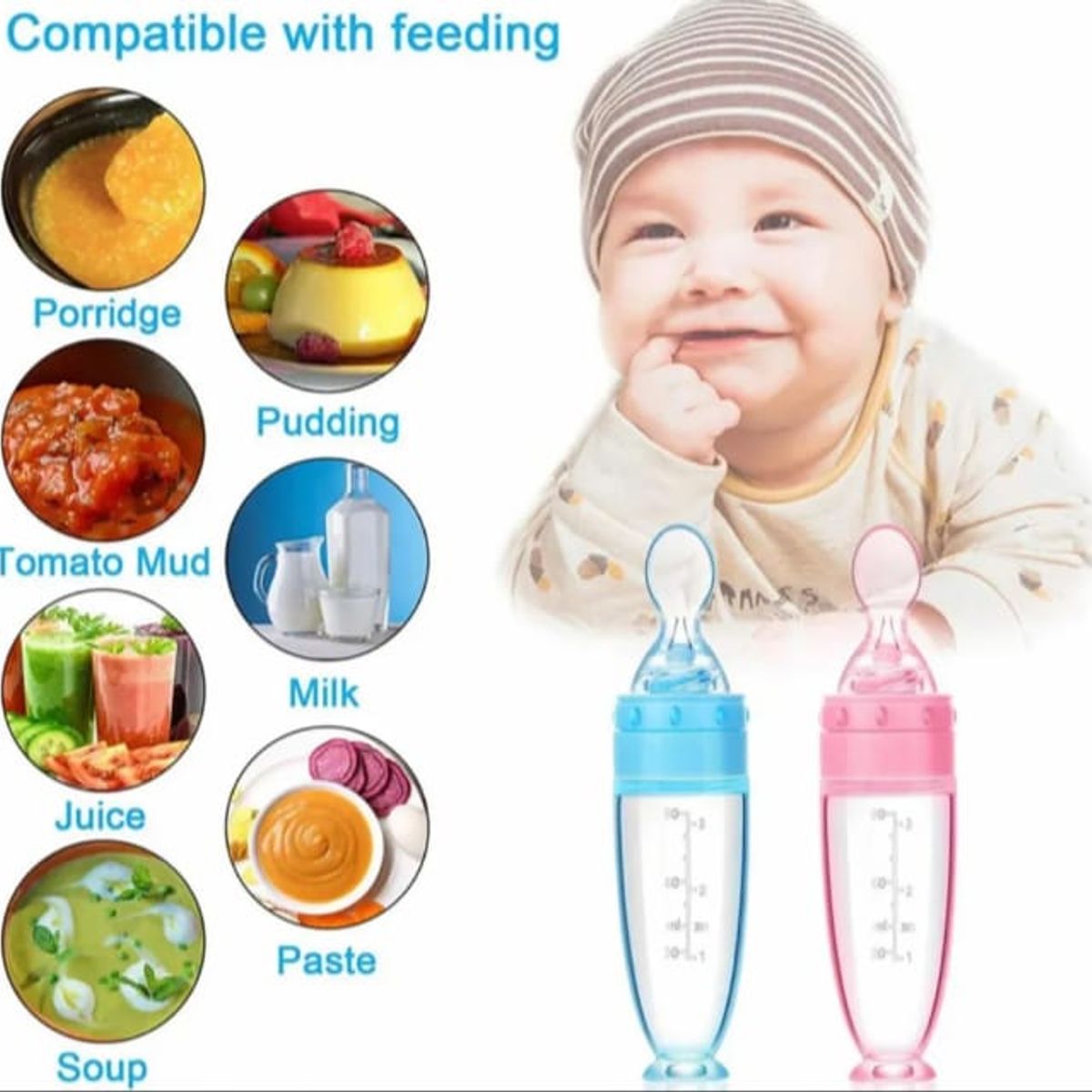 SANTOLEE - BIBERON CUCHARA  ALIMENTADORA DE SILICONA SUAVE  VERDE