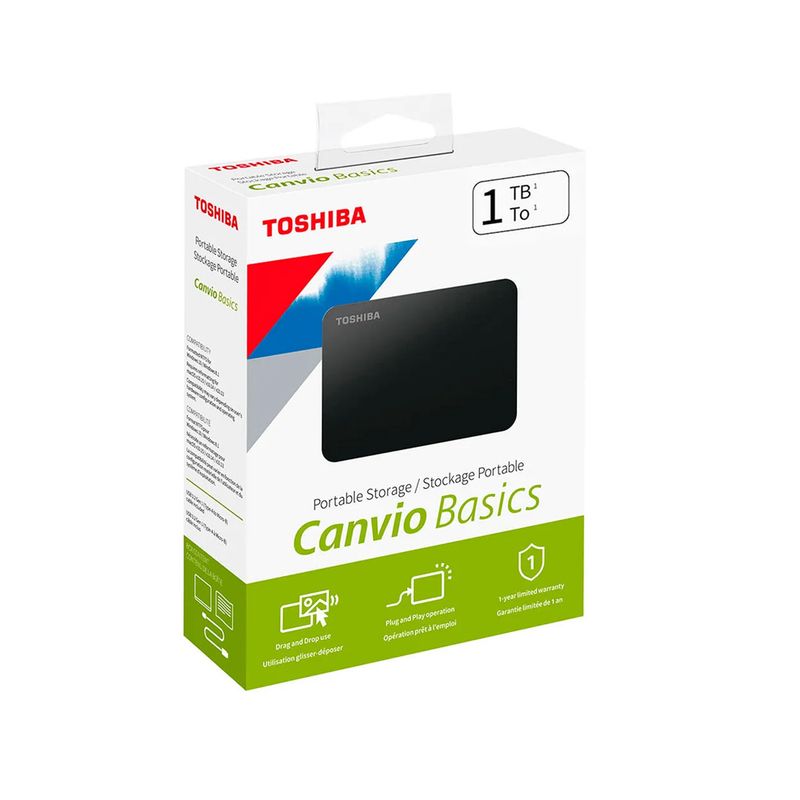 TOSHIBA - Disco Duro Externo Toshiba Canvio Basics 1Tb 2.5" Negro - Usb 3.0, Garantía 1 Año