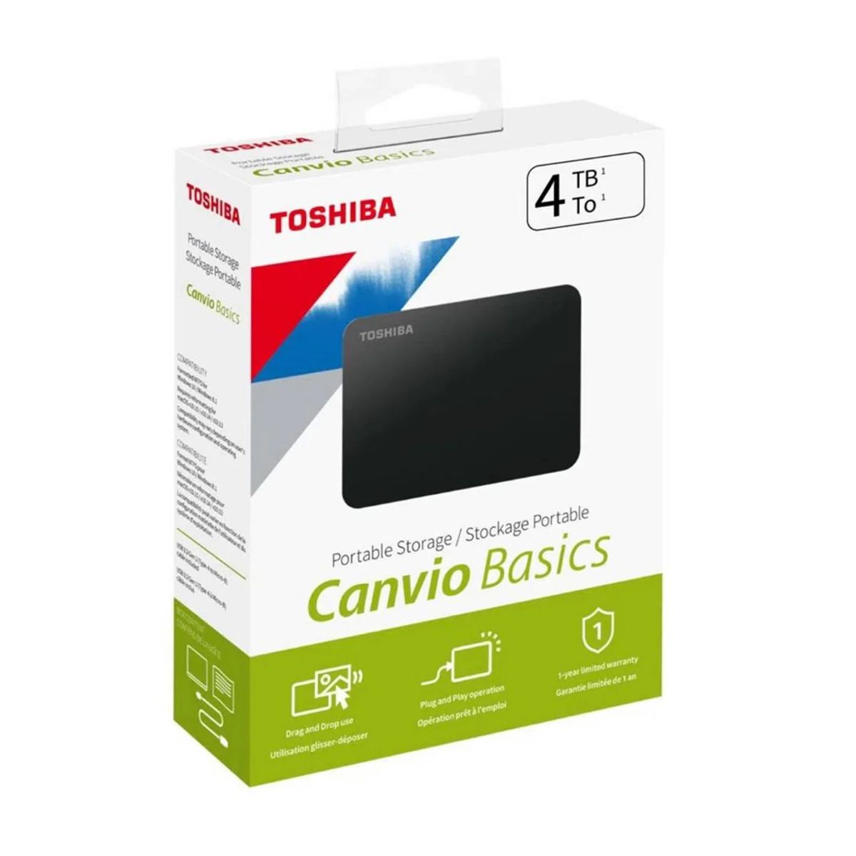 TOSHIBA - Disco Duro Portátil Toshiba Canvio Basics 4Tb Negro Mate, Rápido Usb 3.0, Ideal Para Copia