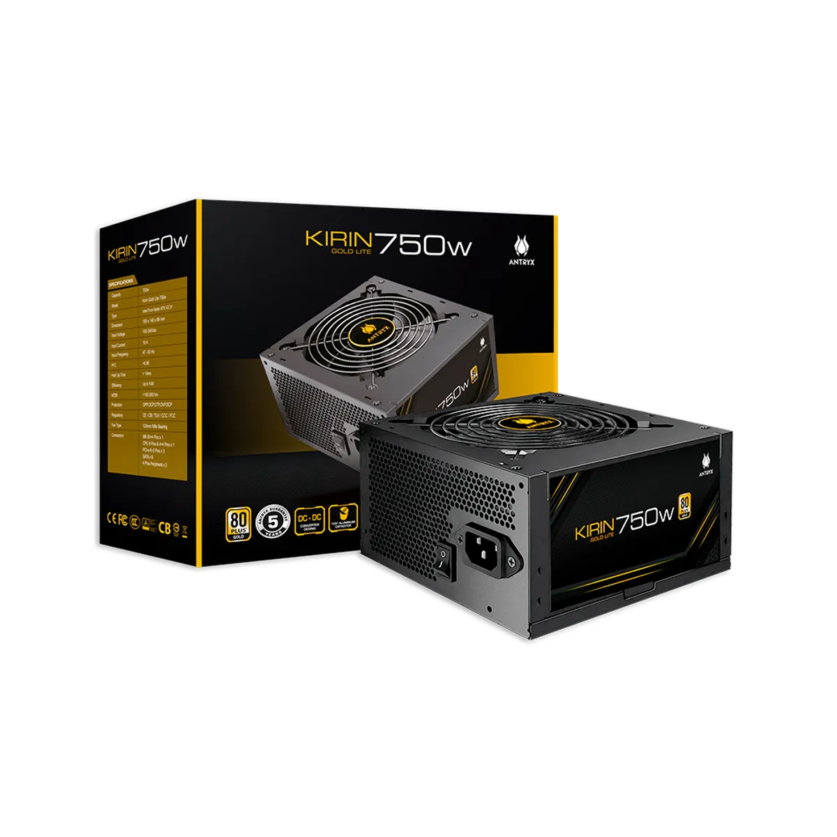 ANTRYX - Fuente De Poder Antryx Kirin Gold Lite 750W 80 Plus Gold – Eficiencia Y Alto Rendimiento