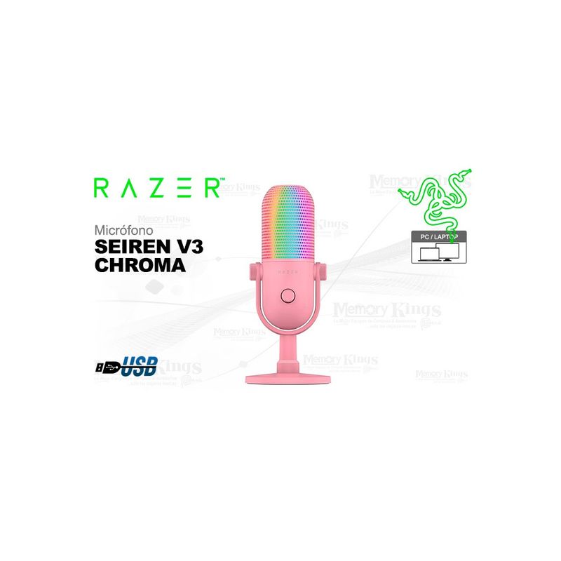 RAZER - Micrófono Razer Seiren V3 Chroma Usb Supercardioide Con Sensor Touch Y Silencio En Quartz