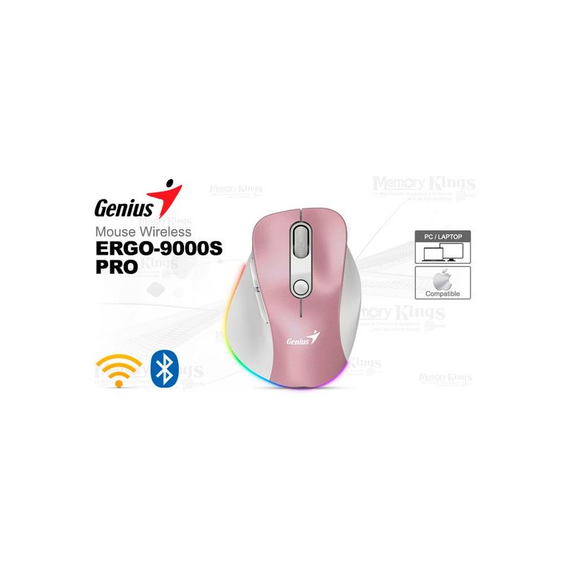 GENIUS - Mouse Genius Ergo 9000S Pro Recargable Inalámbrico Dual Bluetooth, 6 Botones Silenciosos,