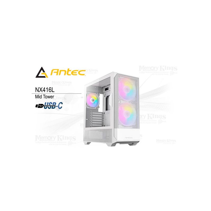 FANTECH - Caja Mid Tower Antec Nx416L Argb Blanca, Diseño Elegante Y Excelente Ventilación Para Game