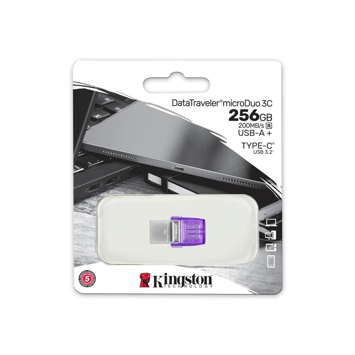 KINGSTON - Kingston Datatraveler Microduo 3C 256Gb - Usb 3.2 Tipo C Y A, Violeta, 200Mb/S