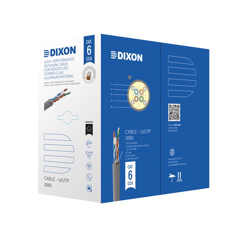 DIXON - Cable De Red Cat-6 Dixon 305 Metros, Cca, Alta Velocidad Para Conexión Estable Y Rápida