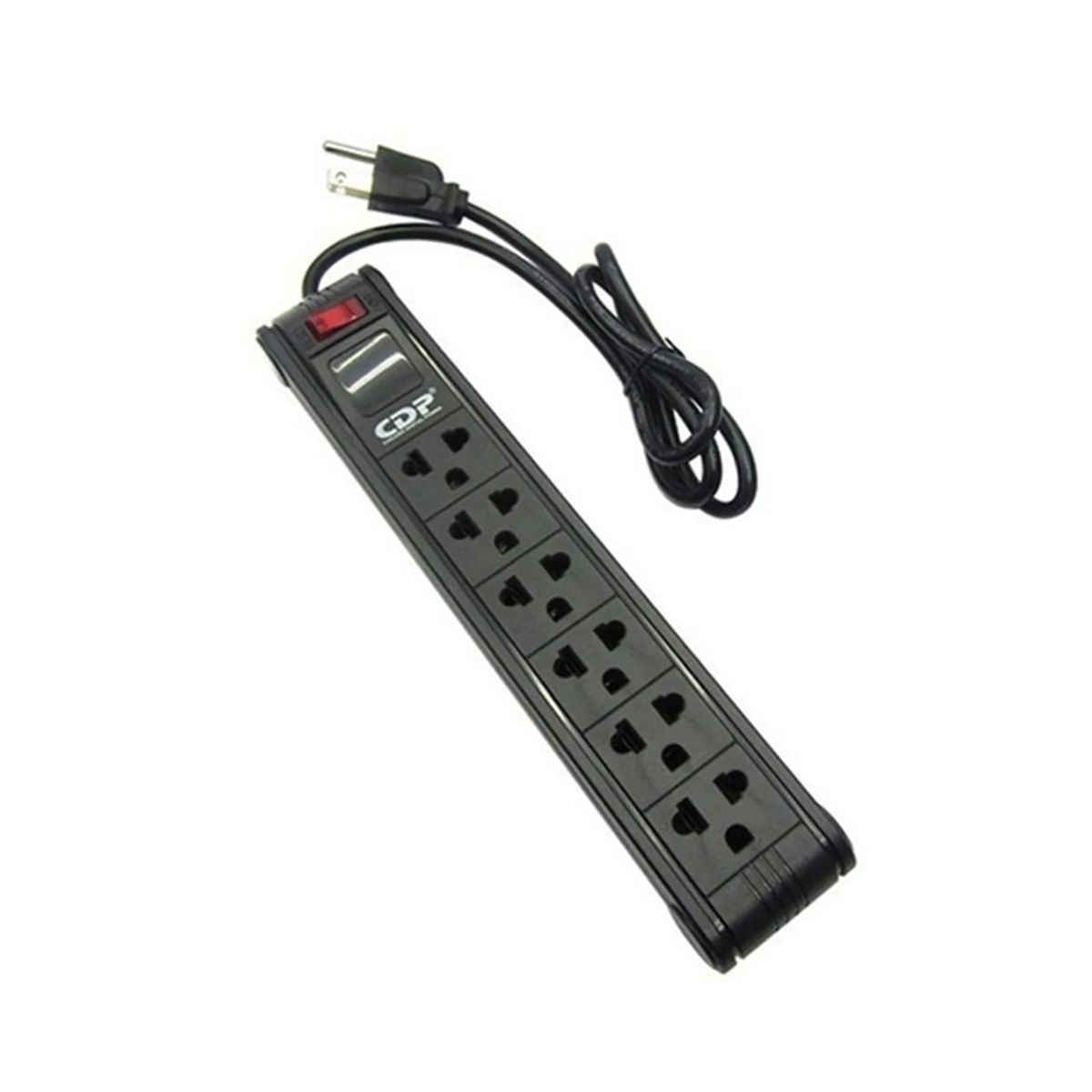 CDP - Supresor De Picos Cdp 06 Con 6 Tomas, 220V, Color Negro, Protección Eficaz Para Tus Dispos