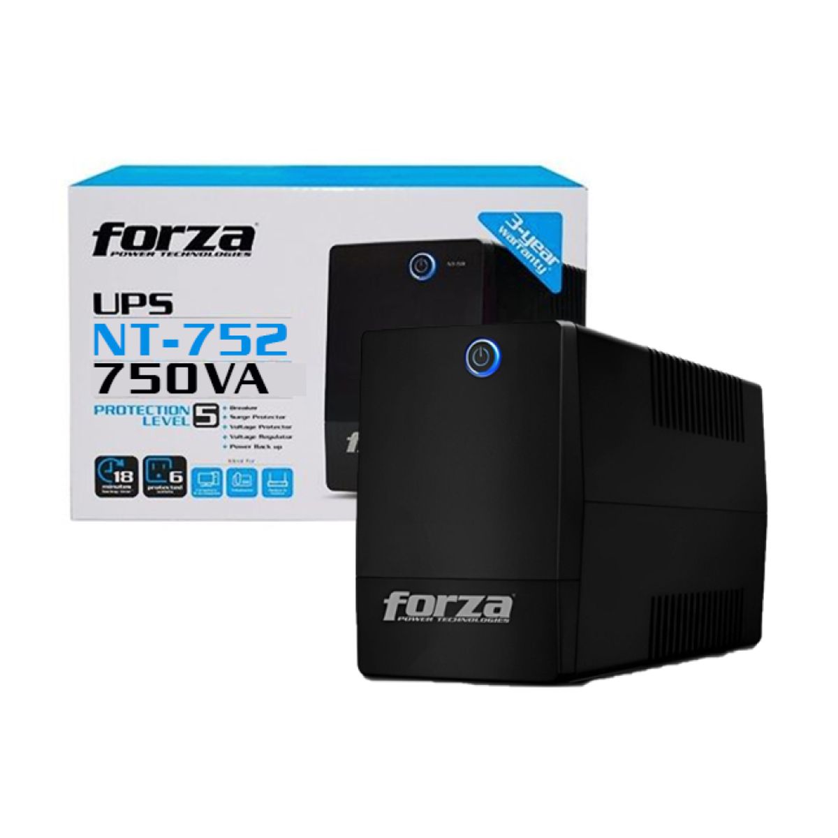FORZA - Forza Ups Line Interactive 375W 750Va, 6 Salidas Nema, 220V – Energía Fiable Para Tus Disp