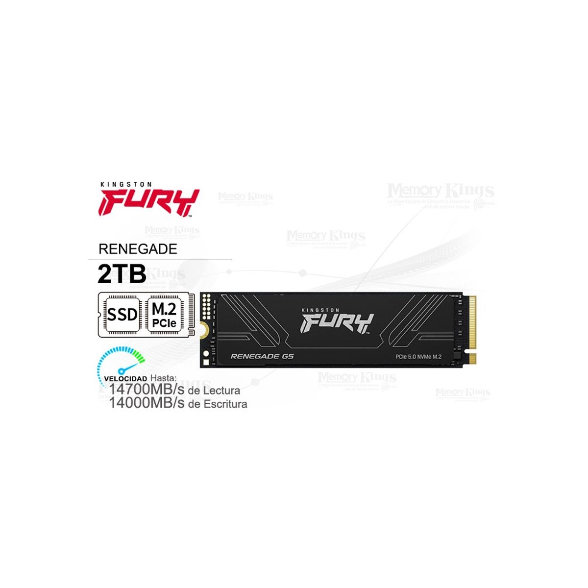 KINGSTON - Ssd M.2 Pcie 2Tb Fury Renegade G5 - Velocidad Pcie 5.0 Para Gaming Y Alto Rendimiento