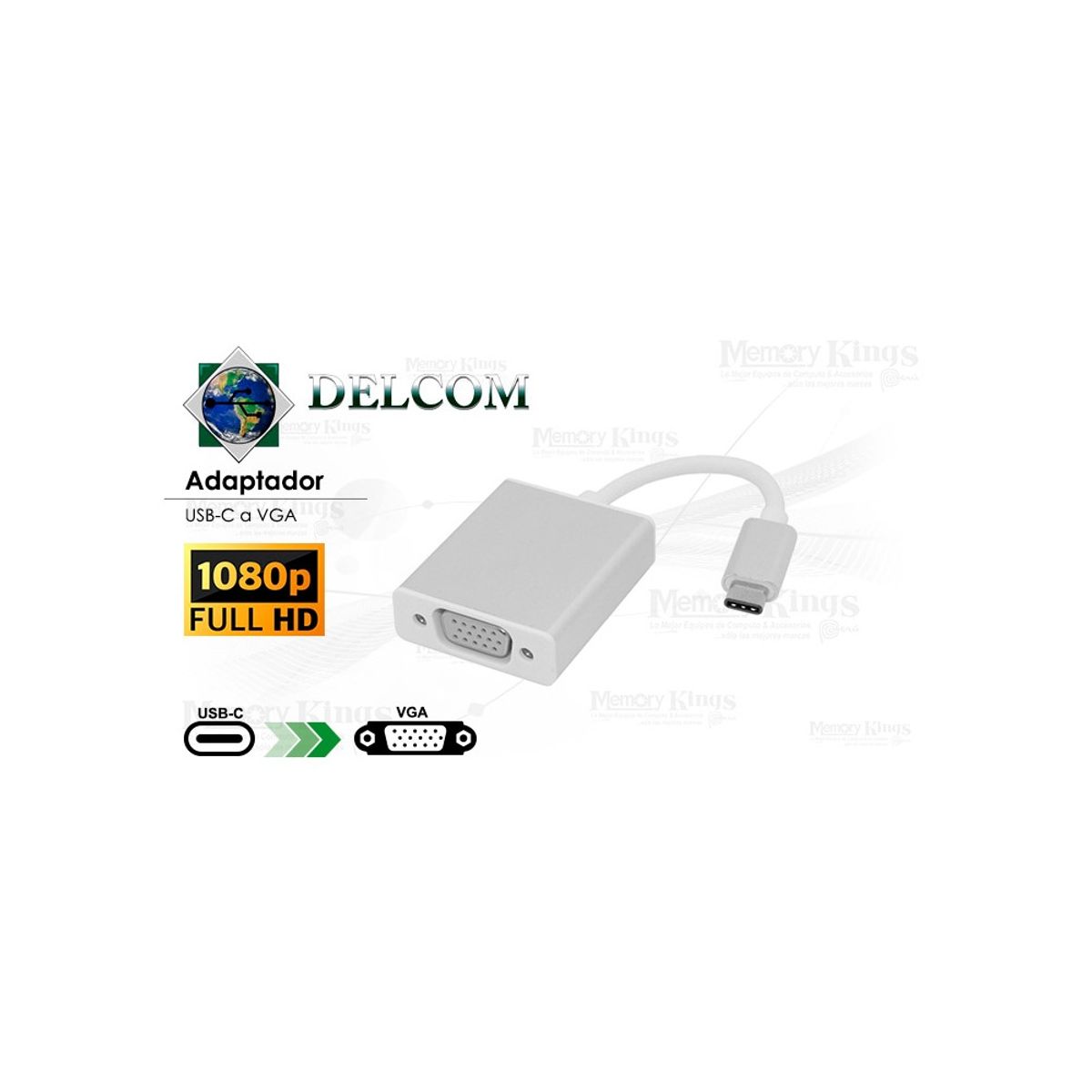BELCOM - Adaptador Usb-C A Vga Delcom 1080P Full Hd - Conecta Tu Pantalla Con Calidad Y Facilidad