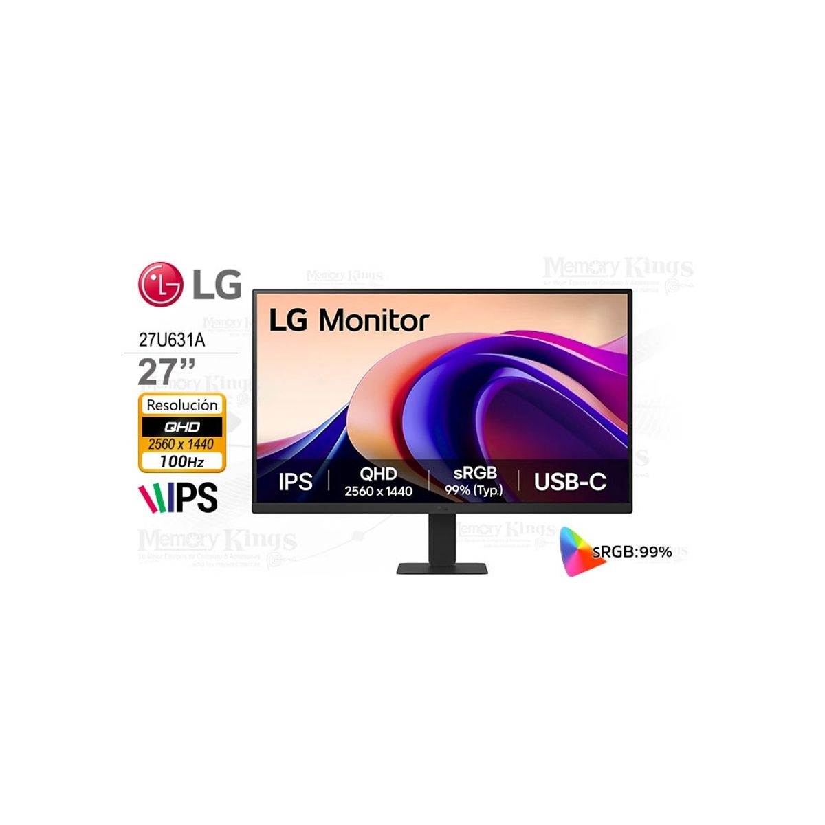 LG - Monitor Lg 27 27U631A Qhd Ips Usb-C 100Hz - Ideal Para Gaming Y Diseño Profesional