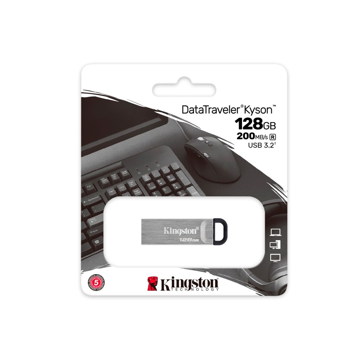 KINGSTON - Kingston Datatraveler Kyson 128Gb - Usb 3.2 Plata - Velocidades De Hasta 200Mb/S Lectura Y