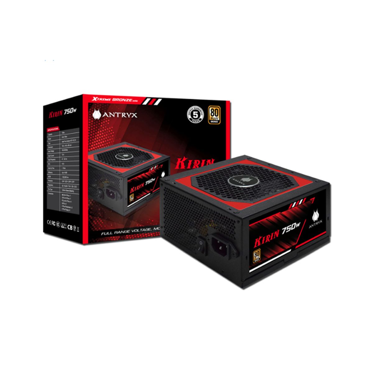 ANTRYX - Fuente De Alimentación 750W Antryx Kirin V2 - Eficiencia 80 Plus Bronze, Ideal Para Gaming