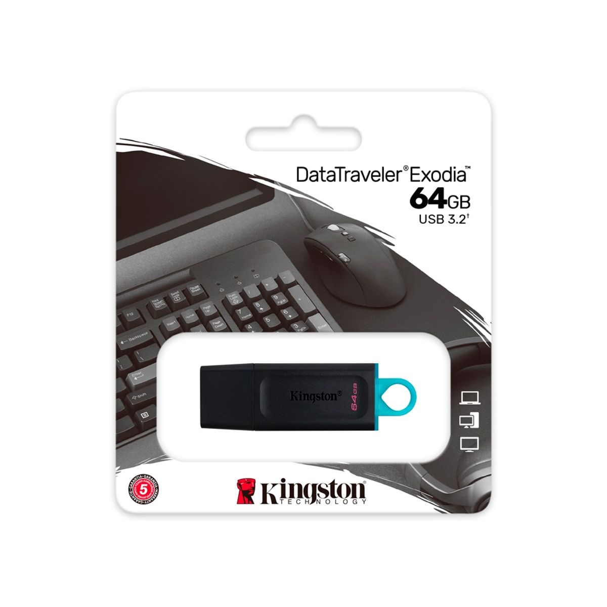 KINGSTON - Memoria Usb Kingston Datatraveler Exodia 64Gb - Alta Velocidad Usb 3.2 Gen 1, Portátil Y D